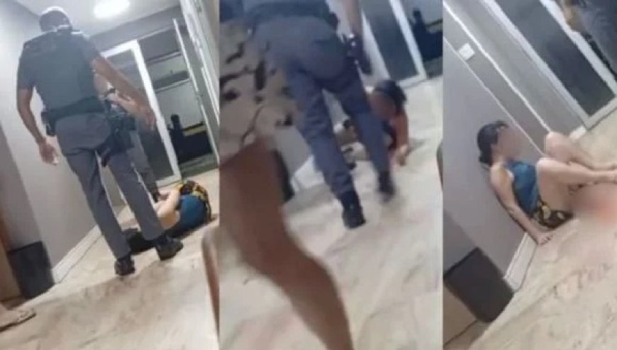 PM é flagrado chutando rosto de mulher caída no litoral do estado