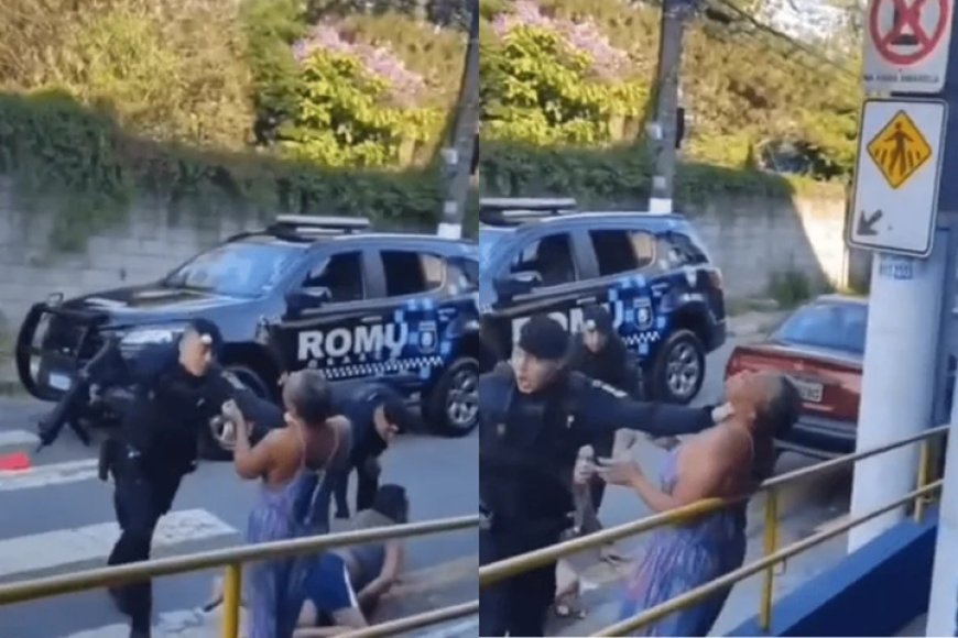 Agente é flagrado agredindo mãe que defendia filhos em abordagem