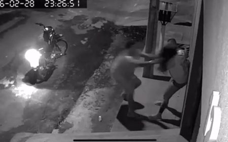 Cenas de terror: agressor puxa mulher pelos cabelos e arrasta com filho no colo