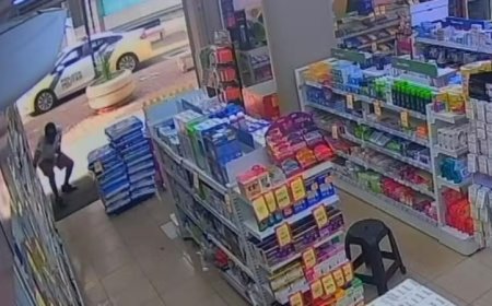 Azar de principiante: Homem tenta furtar farmácia "de fininho" e dá de cara com a PM na saída