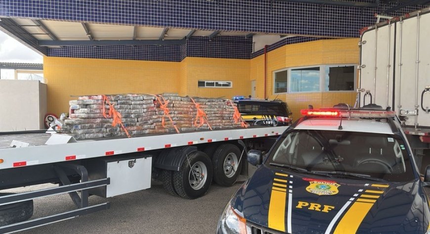 PRF apreende 1,9 tonelada de maconha no teto de caminhão frigorífico