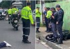 IMAGENS FORTES! Carreta esmaga cabeça de motociclista em acidente