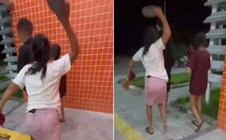 Mãe tira filho da delegacia a chineladas após ele ser preso com drogas e fazer símbolo de facção