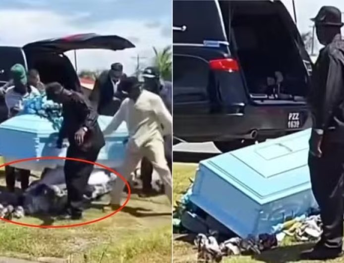 Fundo de caixão se rompe, e cadáver cai no chão durante enterro