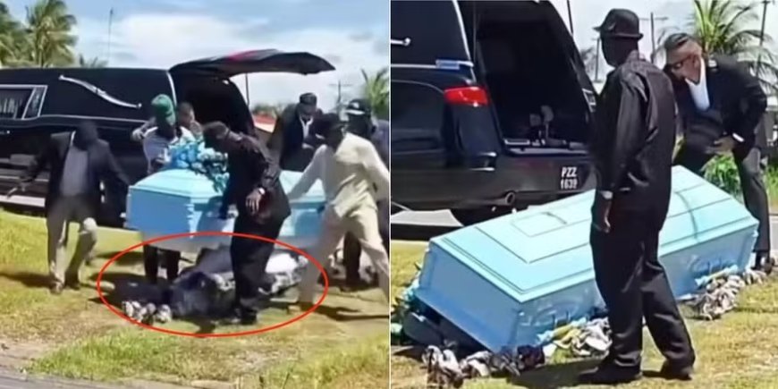 Fundo de caixão se rompe, e cadáver cai no chão durante enterro