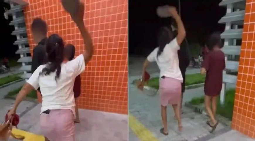 Mãe tira filho da delegacia a chineladas após ele ser preso com drogas e fazer símbolo de facção