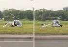 Helicóptero perde o controle e deixa dois feridos na China; veja as imagens