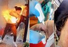 Vídeo mostra momento em que carregador explode e cobre influenciadora de fogo