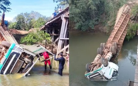Trabalhador morre após carreta que transportava gado cair de ponte
