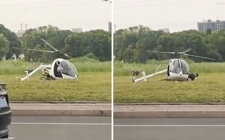 Helicóptero perde o controle e deixa dois feridos na China; veja as imagens
