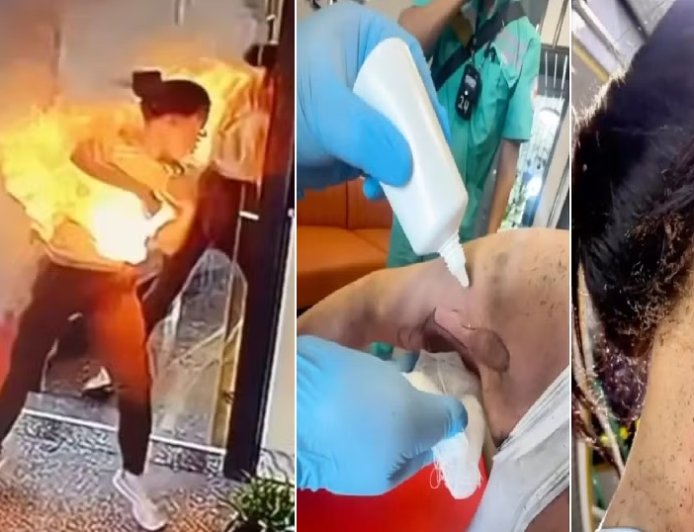 Vídeo mostra momento em que carregador explode e cobre influenciadora de fogo