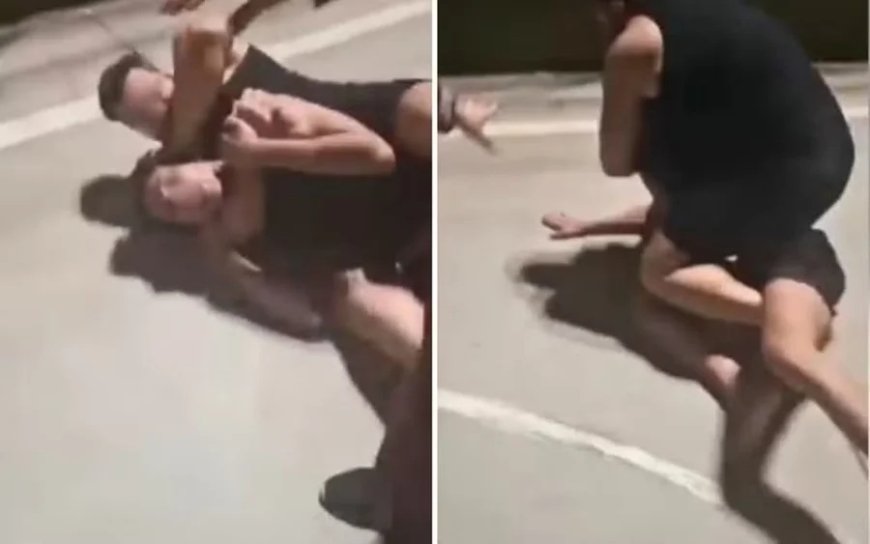 Lutador espanca jovem que brigou com o filho dele: “Amor, não pode”
