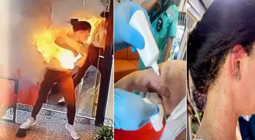 Vídeo mostra momento em que carregador explode e cobre influenciadora de fogo