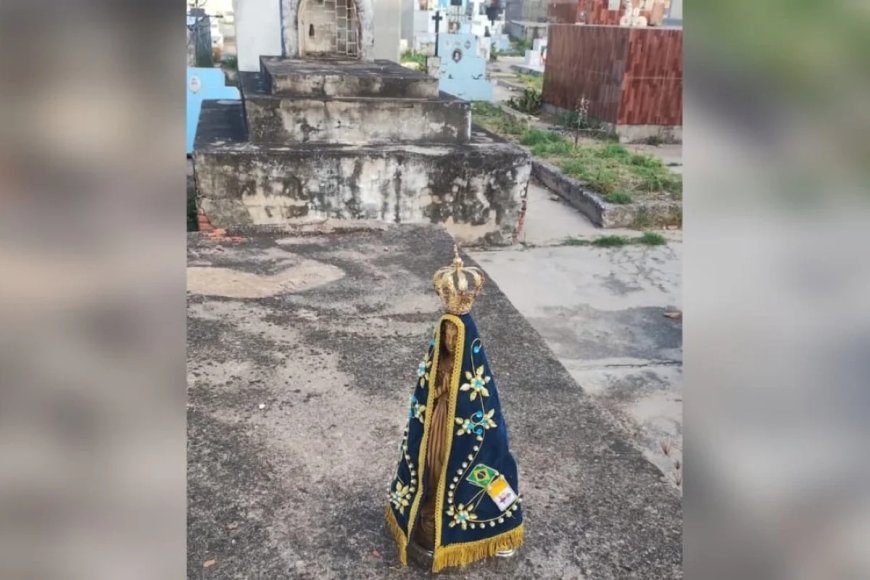 Nem a santa escapou: homem furta imagem de igreja e esconde em cemitério