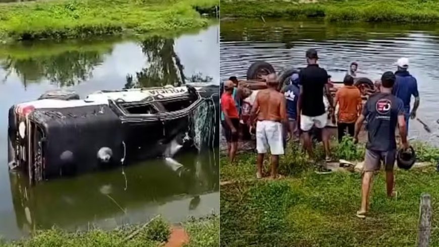 URGENTE: Viatura da Polícia Civil capota e afunda em açude; policial fica gravemente ferida