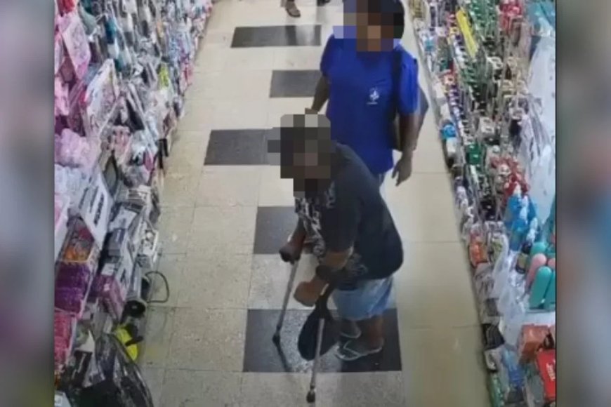 Mulher de muleta é flagrada furtando produtos em comércio
