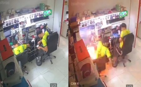 Técnico escapa por pouco após celular explodir durante troca de bateria; veja o vídeo