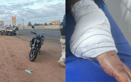 Motociclista atingida por carro na BR-262 perde o pé; família busca motorista fugitivo