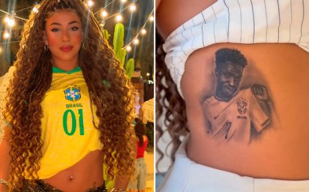 Modelo tatua rosto de Vini Jr. no corpo e depois faz desabafo surpreendente