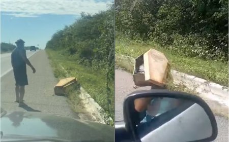 Cena inusitada: caixão abandonado na beira da estrada viraliza nas redes