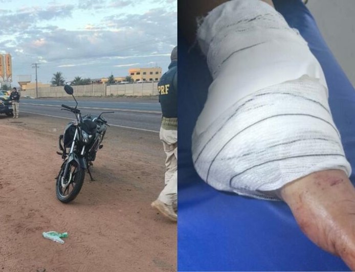 Motociclista atingida por carro na BR-262 perde o pé; família busca motorista fugitivo
