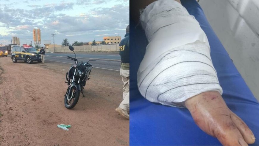 Motociclista atingida por carro na BR-262 perde o pé; família busca motorista fugitivo