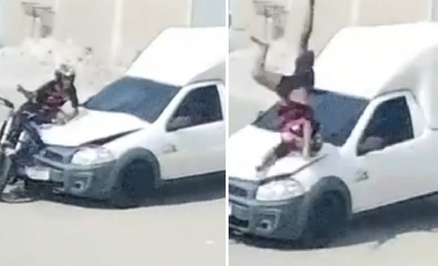 VÍDEO: motociclista "voa" por cima de carro após batida impressionante